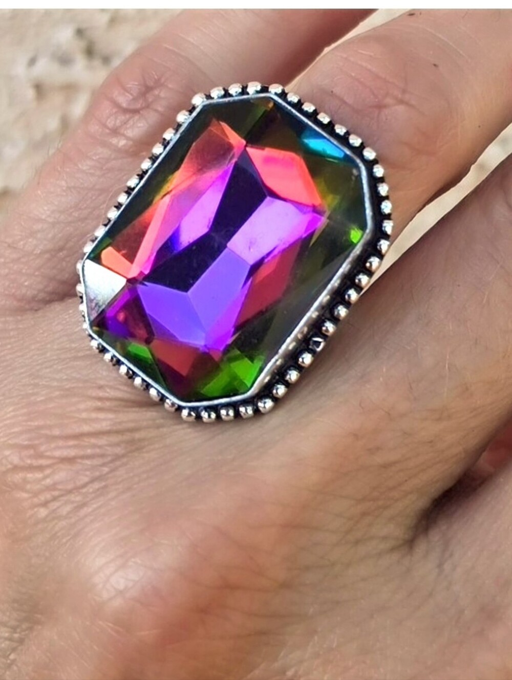 🌈 Vintage Mystic Topaz Gemstone Sterling Silver Ring